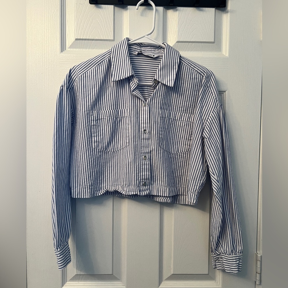 Zara Blue and White Striped Shirt